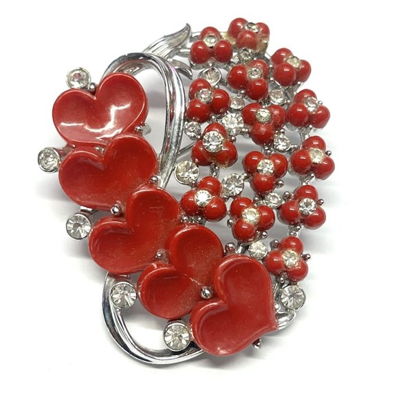 Vintage Star Red Rhinestone Brooch Pin